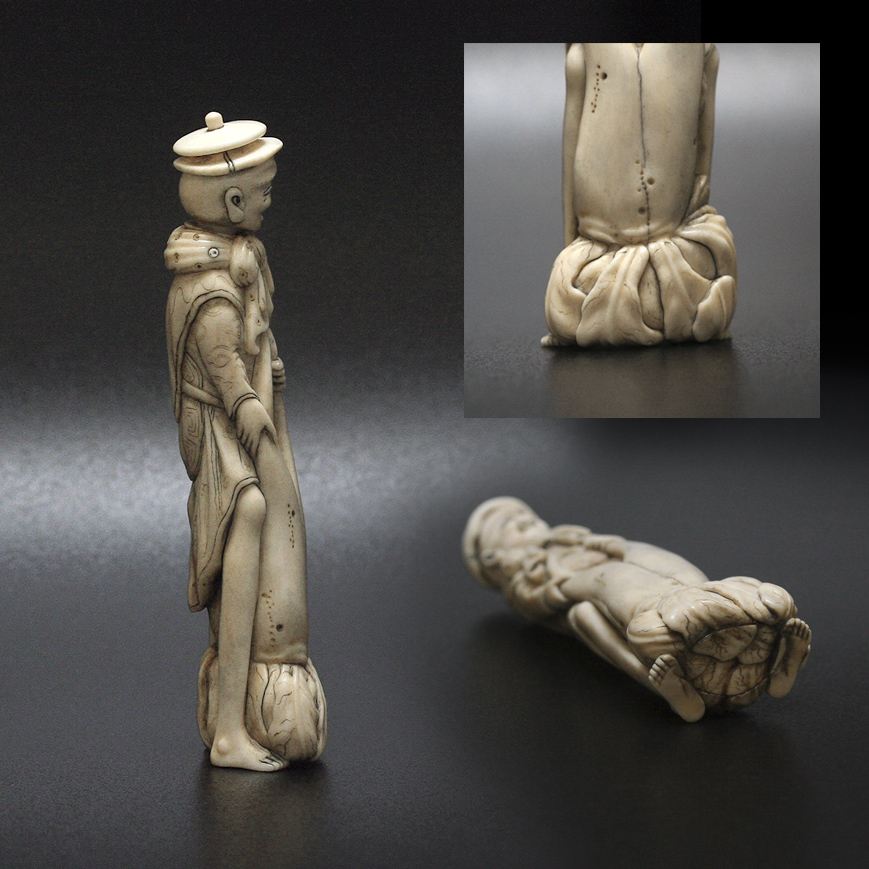 A STAG-ANTLER AND IVORY EROTIC FIGURE, 19TH