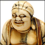 AN IVORY NETSUKE FIGURE OF HOTEI